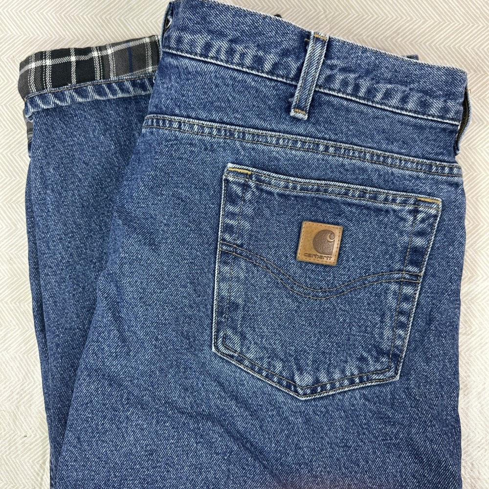 Carhartt Jeans Mens 38x30 Blanket Flannel‎ Lined Relaxed Fit Blue Denim Pants